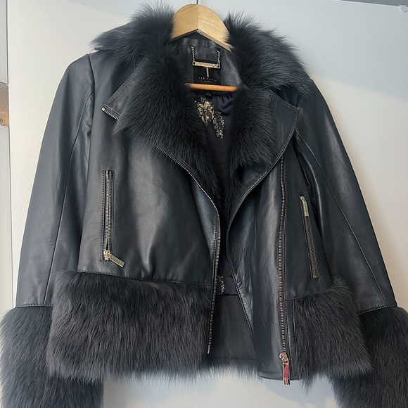 Ted Baker Leather Jacket Faux Fur - Picture 1 of 4